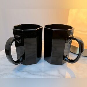 Arcoroc France Vintage Octime Black Glass Mugs | Set of 2 | 1980s MCM